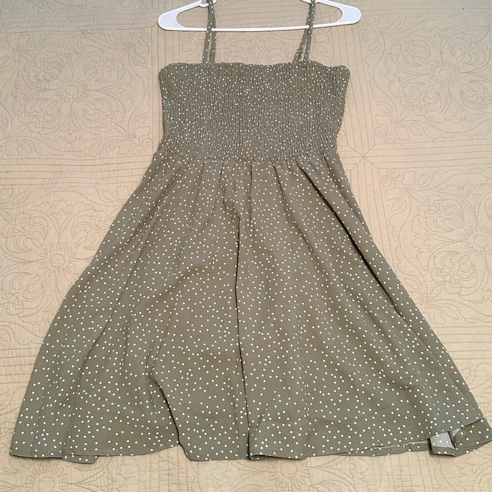 SHEIN Polka Dot Shirred Cami Dress, Green, Medium